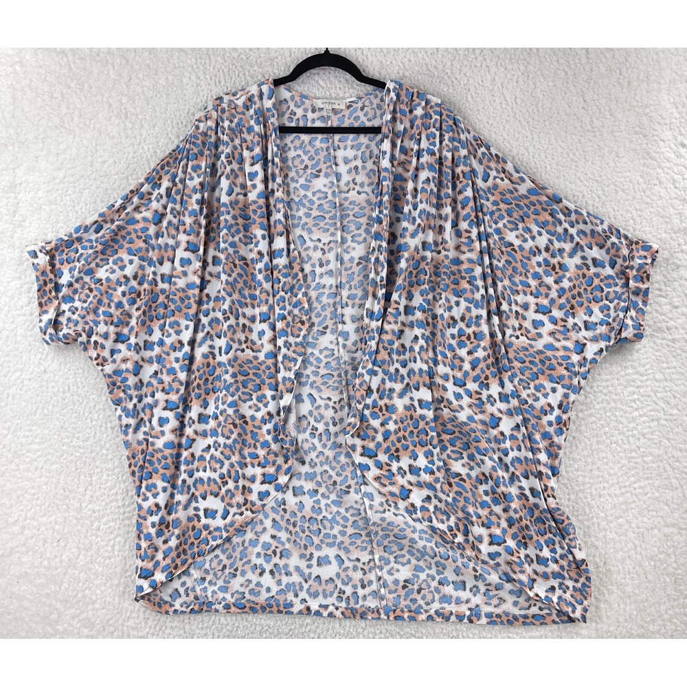 Umgee Cardigan Wrap Womens Size 1Xl/2XL Brown Blue Animal Print Short Sleeve